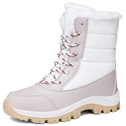 GURGER Schneestiefel Damen Winterstiefel Winter Warme Gefüttert Stiefel Wasserdicht Winterschuhe Outdoor Winterboots Rutschfest Winter Boots Weiß Größe 41 von GURGER