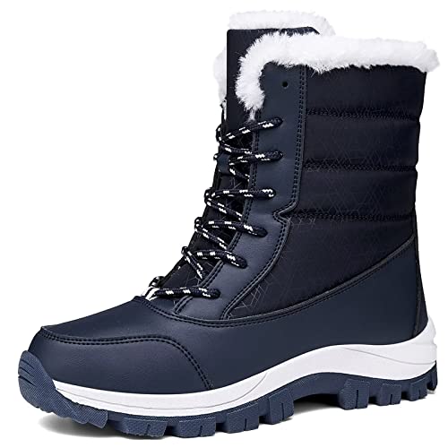 GURGER Schneestiefel Damen Winterstiefel Winter Warme Gefüttert Stiefel Wasserdicht Winterschuhe Outdoor Winterboots rutschfest Winter Boots Blau Größe 40 von GURGER