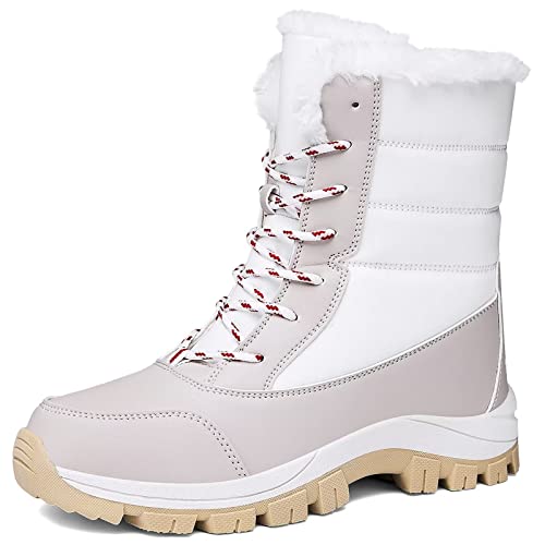 GURGER Schneestiefel Damen Winterstiefel Winter Warme Gefüttert Stiefel Wasserdicht Winterschuhe Outdoor Winterboots rutschfest Winter Boots Weiß Größe 35 von GURGER