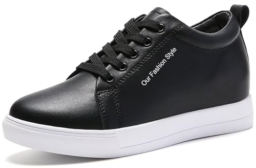GURGER Sneaker Damen Keilabsatz Leder Freizeitschuhe Leichte Bequeme Atmungsaktiv Sportschuhe Turnschuhe Schwarz Größe 35 von GURGER