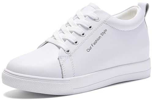 GURGER Sneaker Damen Keilabsatz Leder Freizeitschuhe Leichte Bequeme Atmungsaktiv Sportschuhe Turnschuhe Weiß Größe 39 von GURGER