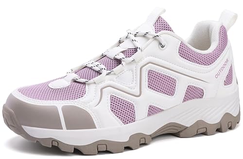 GURGER Wanderschuhe Damen Wasserdicht Trekkingschuhe Atmungsaktiv Leichte Sportschuhe rutschfeste Outdoor Trekking Schuhe Beige Violett Größe 35 von GURGER