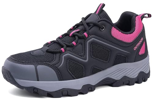 GURGER Wanderschuhe Damen Wasserdicht Trekkingschuhe Atmungsaktiv Leichte Sportschuhe rutschfeste Outdoor Trekking Schuhe Schwarz Rot Größe 35 von GURGER