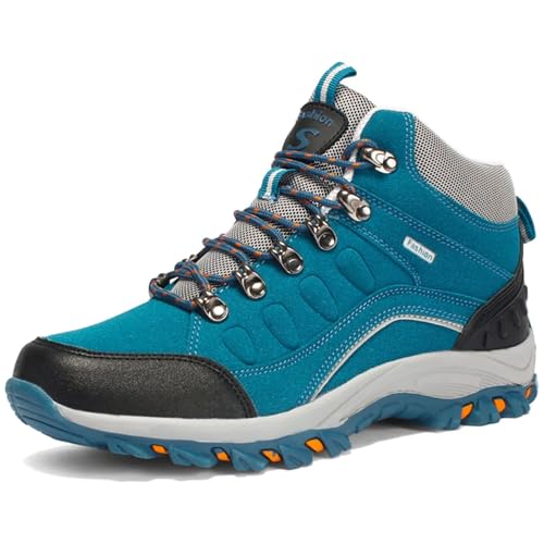 GURGER Wanderschuhe Damen Wasserdicht Trekkingschuhe Leder Leichte rutschfest Wanderstiefel Atmungsaktiv Bequem Outdoorschuhe Wandern Schuhe Blau Größe 35 von GURGER