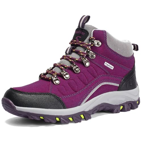 GURGER Wanderschuhe Damen Wasserdicht Trekkingschuhe Leder Leichte rutschfest Wanderstiefel Atmungsaktiv Bequem Outdoorschuhe Wandern Schuhe Violett Größe 41 von GURGER
