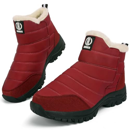 GURGER Winterschuhe Damen Herren Gefütterte Wasserdicht Winterstiefel Kurz Schneestiefel Kurzschaft Winter Winterboots Warm Rot Größe 39 von GURGER