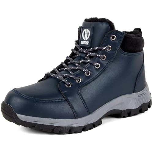 GURGER Winterschuhe Herren Leder Winterstiefel Gefüttert Wasserdicht Schneestiefel Winter Warm Stiefeletten Winterboots Kurzschaft Kurz Stiefel Rutschfest Boot für Männer Blau Größe 42 von GURGER
