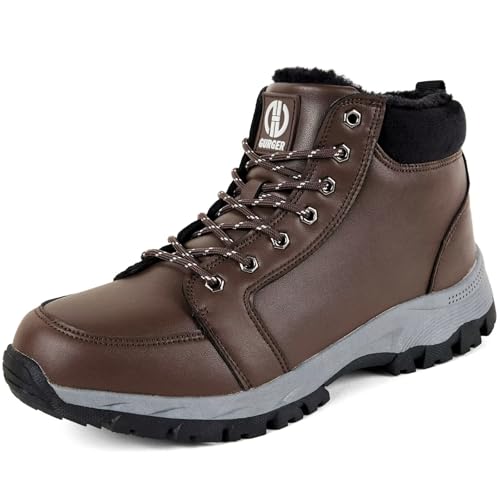 GURGER Winterschuhe Herren Leder Winterstiefel Gefüttert Wasserdicht Schneestiefel Winter Warm Stiefeletten Winterboots Kurzschaft Kurz Stiefel Rutschfest Boot für Männer Braun Größe 45 von GURGER