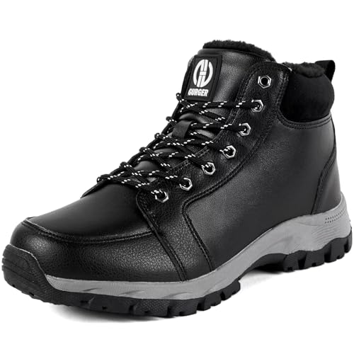 GURGER Winterschuhe Herren Leder Winterstiefel Gefüttert Wasserdicht Schneestiefel Winter Warm Stiefeletten Winterboots Kurzschaft Kurz Stiefel Rutschfest Boot für Männer Schwarz Größe 44 von GURGER