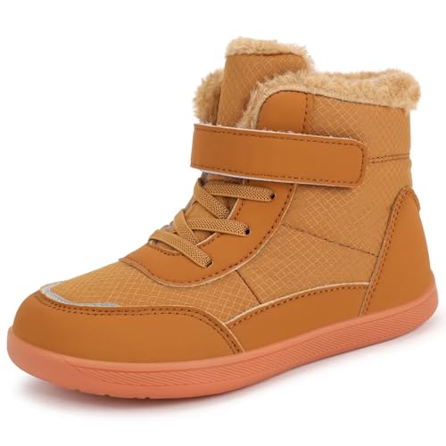 GURGER Winterschuhe Kinder Mädchen Gefütterte Warm Winterstiefel Jungen Wasserdicht Schneestiefel Klettverschluss Rutschfeste Winter Stiefel Braun Größe 26 von GURGER