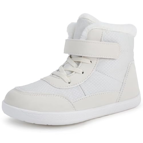 GURGER Winterschuhe Kinder Mädchen Gefütterte Warm Winterstiefel Jungen Wasserdicht Schneestiefel Klettverschluss Rutschfeste Winter Stiefel Weiß Größe 29 von GURGER