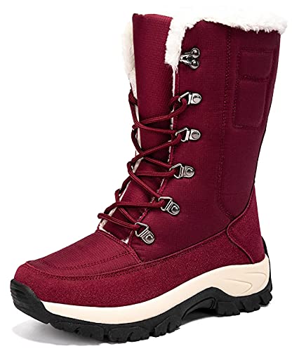 GURGER Winterstiefel Damen Wasserdicht Gefüttert Warm Schneestiefel Frauen Fell Bequem Winterschuhe Rutschfeste Winter Stiefel Rot Größe 38 von GURGER