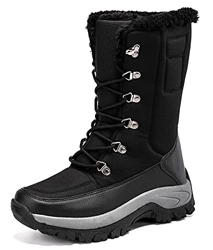 GURGER Winterstiefel Damen Wasserdicht Gefüttert Warm Schneestiefel Frauen Fell Bequem Winterschuhe Rutschfeste Winter Stiefel Schwarz Größe 39 von GURGER