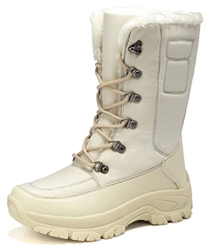 GURGER Winterstiefel Damen Wasserdicht Gefüttert Warm Schneestiefel Frauen Fell Bequem Winterschuhe Rutschfeste Winter Stiefel Weiß Größe 40 von GURGER