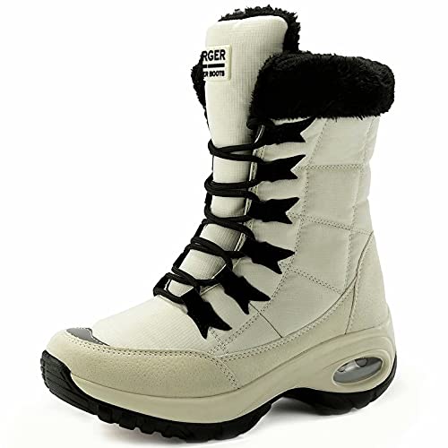 GURGER Winterstiefel Damen Wasserdicht Gefütterte Schneestiefel Frauen Winter Stiefel Warm Rutschfeste Winterboots Beige Gr 39 von GURGER