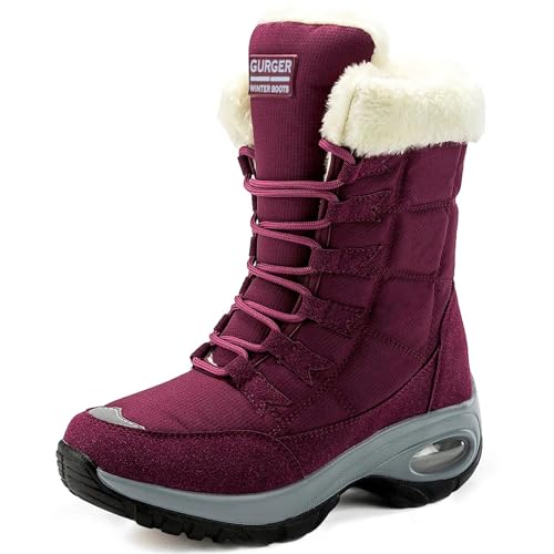 GURGER Winterstiefel Damen Wasserdicht Gefütterte Schneestiefel Frauen Winter Stiefel Warm Rutschfeste Winterboots Rot Gr 40 von GURGER