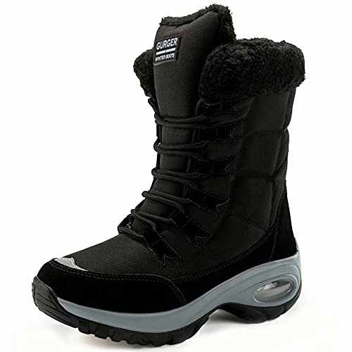 GURGER Winterstiefel Damen Wasserdicht Gefütterte Schneestiefel Frauen Winter Stiefel Warm Rutschfeste Winterboots Schwarz Gr 36 von GURGER