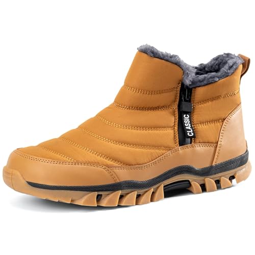 GURGER Winterstiefel Herren Winterschuhe Gefüttert Warm Schneestiefel Wasserdicht Reißverschluss Kurzschaft Stiefel Männer Bequem Rutschfeste Winter Schuhe Braun 43 von GURGER