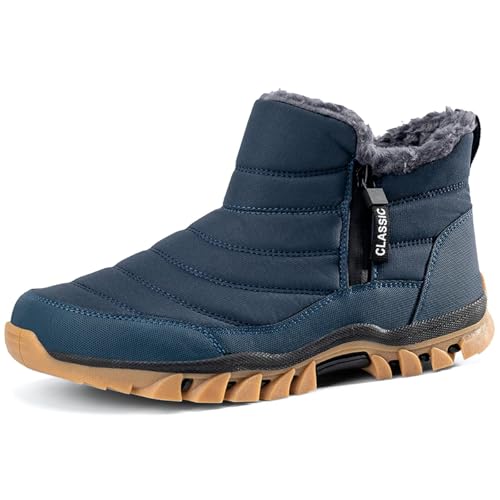 GURGER Winterstiefel Herren Winterschuhe Gefüttert Warm Schneestiefel Wasserdicht Reißverschluss Kurzschaft Stiefel Männer Bequem Rutschfeste Winter Schuhe Dunkelblau 42 von GURGER