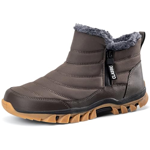 GURGER Winterstiefel Herren Winterschuhe Gefüttert Warm Schneestiefel Wasserdicht Reißverschluss Kurzschaft Stiefel Männer Bequem Rutschfeste Winter Schuhe Grau 45 von GURGER