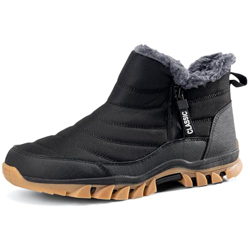 GURGER Winterstiefel Herren Winterschuhe Gefüttert Warm Schneestiefel Wasserdicht Reißverschluss Kurzschaft Stiefel Männer Bequem Rutschfeste Winter Schuhe Schwarz 45 von GURGER