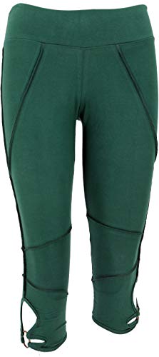 GURU SHOP 3/4 Damen Leggings, Psytrance Goa Leggings, Yogahose, Smaragdgrün, Baumwolle, Size:M/L (38) von GURU SHOP