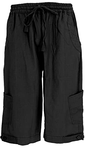 GURU SHOP 3/4 Yogahose, Goa Hose, Goa Shorts, Schwarz, Baumwolle, Size:S (46) von GURU SHOP