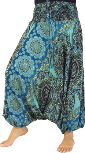 GURU SHOP Afghani Hose, Overall, Jumpsuit, Haremshose, Pluderhose, Pumphose, Aladinhose - Türkis/blau, Damen, Synthetisch von GURU SHOP