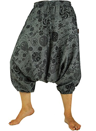 GURU SHOP Aladinhose Pluderhose Shorts 7/8 Länge, Grau, Baumwolle, Size:S/M (38) von GURU SHOP