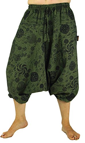 GURU SHOP Aladinhose Pluderhose Shorts 7/8 Länge, Grün, Baumwolle, Size:S/M (38) von GURU SHOP