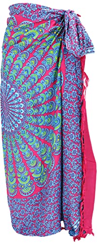 GURU SHOP Bali Sarong, Wandtuch, Wickelrock, Mandala Pareo, Herren/Damen, Blau/pink, Synthetisch, Size:One Size, 160x115 cm von GURU SHOP