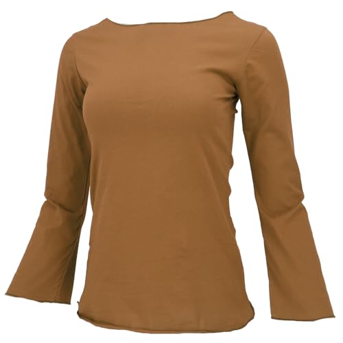 GURU SHOP Basic Langarmshirt, Yogashirt mit Trompetenärmeln - Mustard, Damen, Baumwolle, Size:L von GURU SHOP