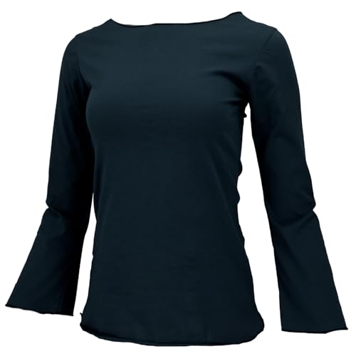 GURU SHOP Basic Langarmshirt, Yogashirt mit Trompetenärmeln - Schwarz, Damen, Baumwolle, Size:L von GURU SHOP