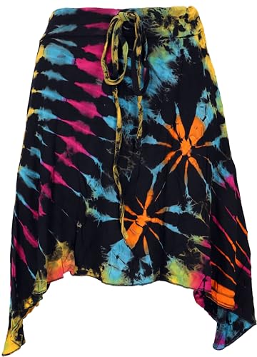 GURU SHOP Batik Hippie Minirock, Sommerrock, Zipfelrock, Bandeautop, Damen, Schwarz, Synthetisch, Size:38 von GURU SHOP