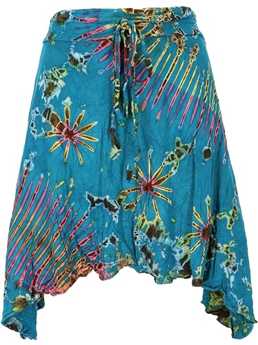 GURU SHOP Batik Hippie Minirock, Sommerrock, Zipfelrock, Bandeautop, Damen, Petrol, Synthetisch, Size:38 von GURU SHOP