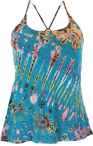 GURU SHOP Batik Hippie Top, Damen, Blau, Synthetisch, Size:38 von GURU SHOP