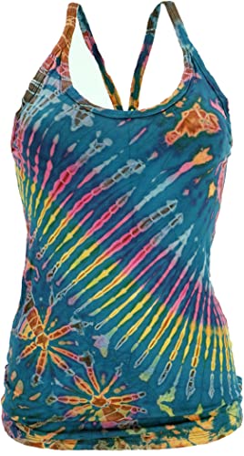 GURU SHOP Batik Hippie Top, Unikat Tank Top, Damen, Petrol, Synthetisch, Size:38 von GURU SHOP