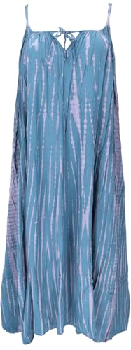 GURU SHOP Batik Maxikleid, Boho Strandkleid, Luftiges Hängerchen, 7/8 Sommerkleid - Taubenblau, Damen, Synthetisch von GURU SHOP