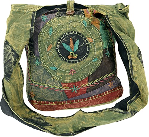 GURU SHOP Batik Sadhu Bag, Hippie Tasche, Goa Schulterbeutel - Grün, Herren/Damen, Baumwolle, Size:One Size, 35x35x25 cm, Alternative Umhängetasche, Handtasche aus Stoff von GURU SHOP