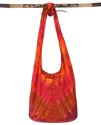 GURU SHOP Batik Sadhu Bag, Hippie Tasche, Goa Schulterbeutel - Orange/rot, Herren/Damen, Baumwolle, Size:One Size, 40x35x15 cm, Alternative Umhängetasche, Handtasche aus Stoff von GURU SHOP