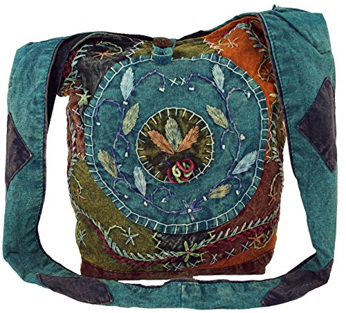 GURU SHOP Batik Sadhu Bag, Hippie Tasche, Goa Schulterbeutel - Petrol, Herren/Damen, Blau, Baumwolle, Size:One Size, 30x30x20 cm, Alternative Umhängetasche, Handtasche aus Stoff von GURU SHOP