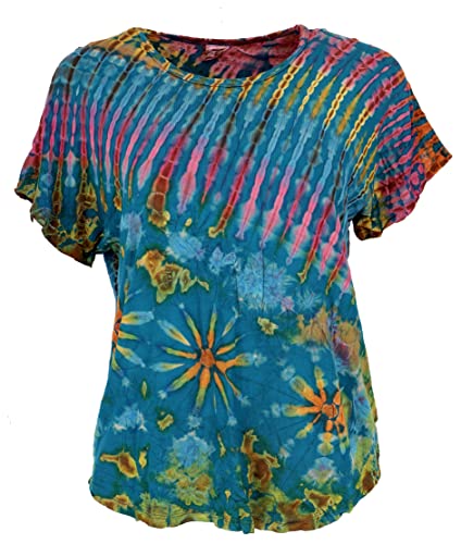 GURU SHOP Batik T-Shirt, Blusentop, Damen, Blau, Synthetisch, Size:38 von GURU SHOP