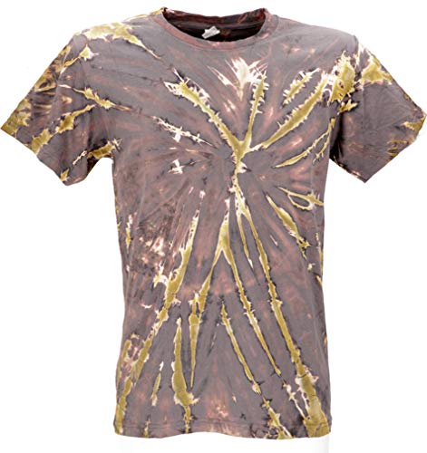 GURU SHOP Batik T-Shirt, Herren Kurzarm Shirt, Braun/Khaki, Baumwolle, Size:M von GURU SHOP