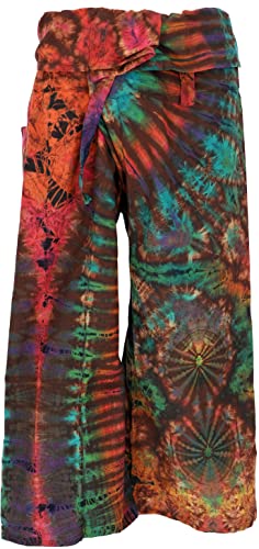 GURU SHOP Batik Thai Fischerhose aus Baumwolle, Wickelhose, Yogahose, Herren/Damen, Braun/bunt, Size:One Size von GURU SHOP