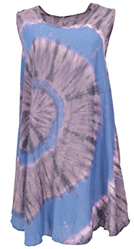 GURU SHOP Batik Tunika, Hippie Chic, Strandkleid, Sommerkleid, Damen, Blau, Synthetisch, Size:40 von GURU SHOP