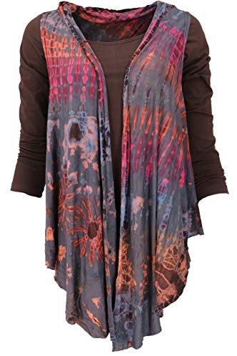 GURU SHOP Unikat Batiktunika, Cardigan Tunika, Sommertunika, Maxitunika, Damen, Rostorange/Taubengrau, Synthetisch, Size:42 von GURU SHOP