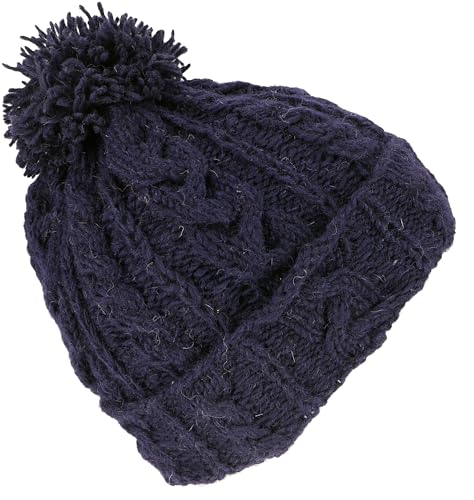 GURU SHOP Beanie Mütze, Bommelmütze aus Nepal, Herren/Damen, Dunkelblau, Wolle, Size:One Size von GURU SHOP