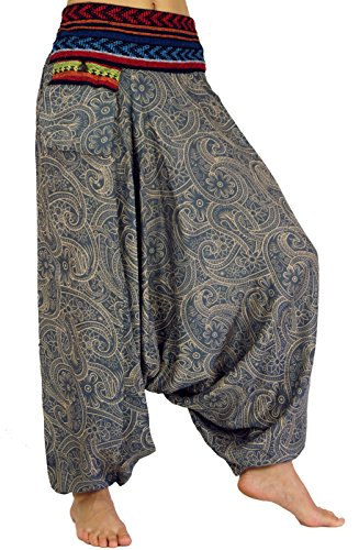 GURU SHOP Bedruckte Haremshose, Pluderhose mit Breitem Gewebtem Bund, Damen, Taubenblau, Synthetisch, Size:38 von GURU SHOP