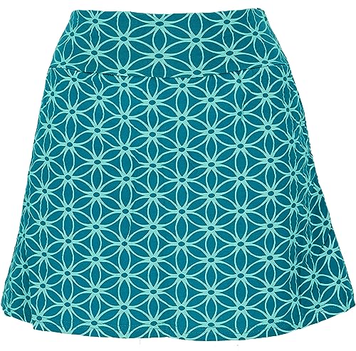 GURU SHOP Bedruckter Minirock, Yogarock zum Raffen mit Flower of Life Print, Petrol, Baumwolle, Size:L (40) von GURU SHOP