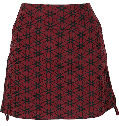 GURU SHOP Bedruckter Minirock, Yogarock zum Raffen mit Flower of Life Print, Weinrot, Baumwolle, Size:L (40) von GURU SHOP